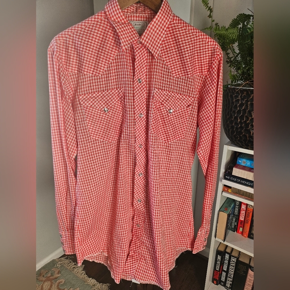 Vintage, HbarC california ranchwear, mens button up. Pearl snap buttons. 16-35. - Picture 2 of 7